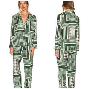 Plush Revolve green patchwork Silky Scrunchie pajama set NEW sz XS